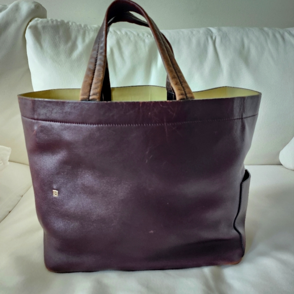 Bally Leather Tote Bag Purple Eggplant